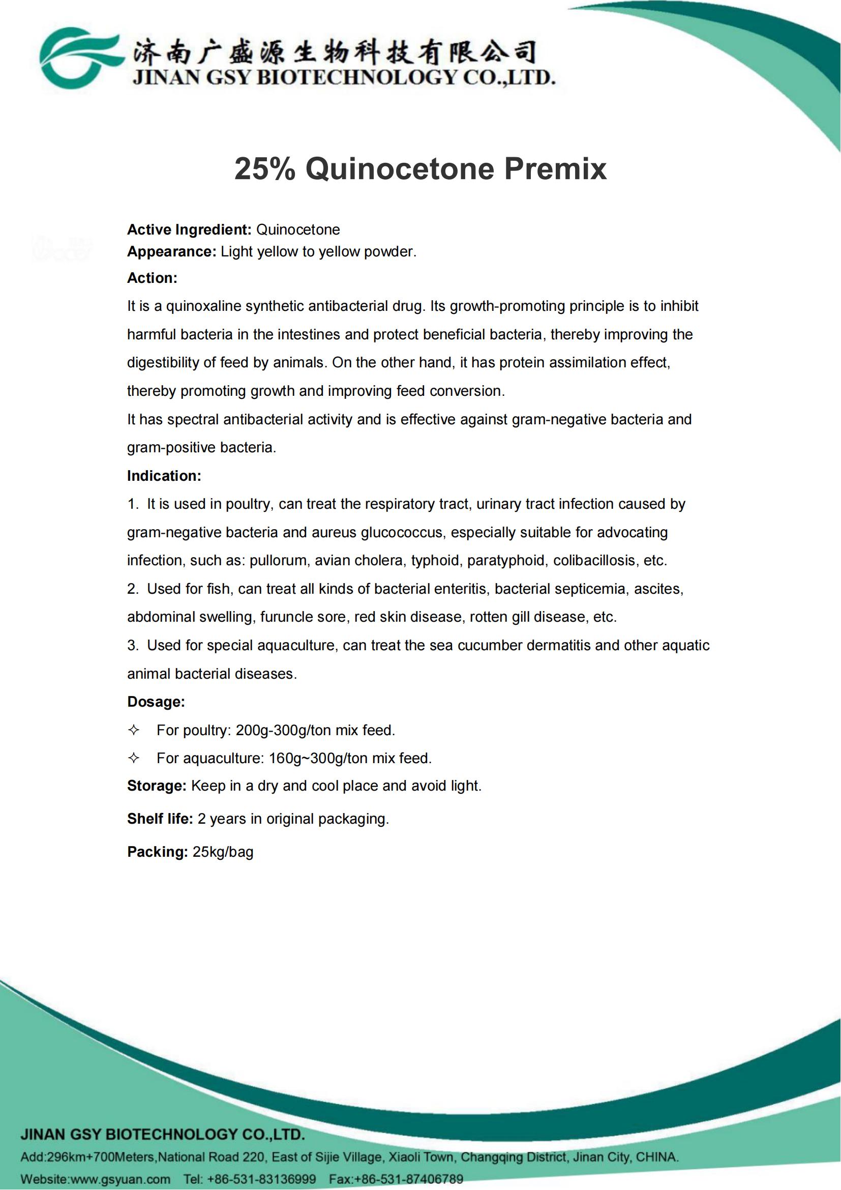 Product literature of 25% Quinocetone Premix_00